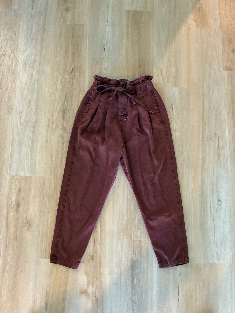 Free People High-Waist Drawstring Chinos - Burgundy